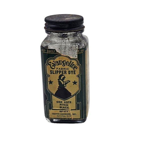 Vintage Evangeline Fabric Slipper Dye Glass Bottle Pitch Black Decorative - Picture 14 of 16